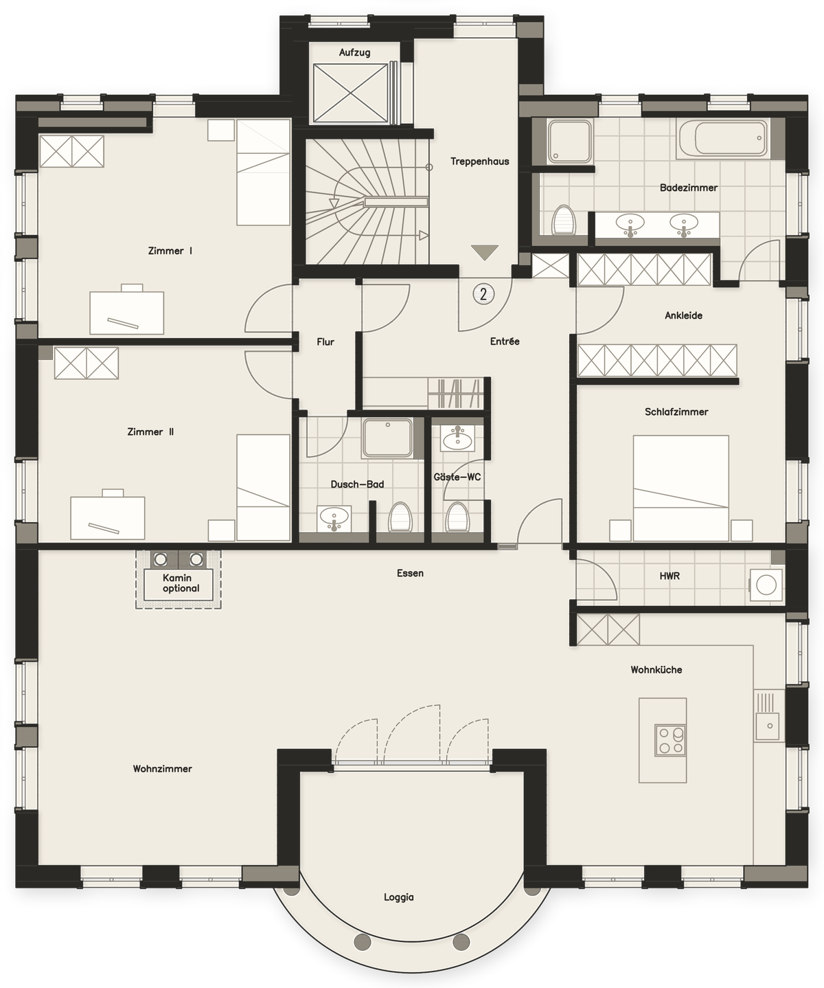 Grundriss Wohnung 2 · 1. Obergeschoss